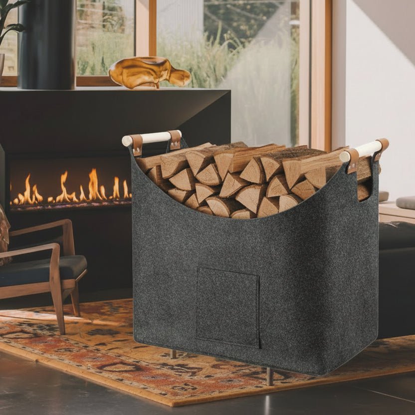 FELDURA - Foldable Firewood Basket with Wooden Handles & Leather Accents 6