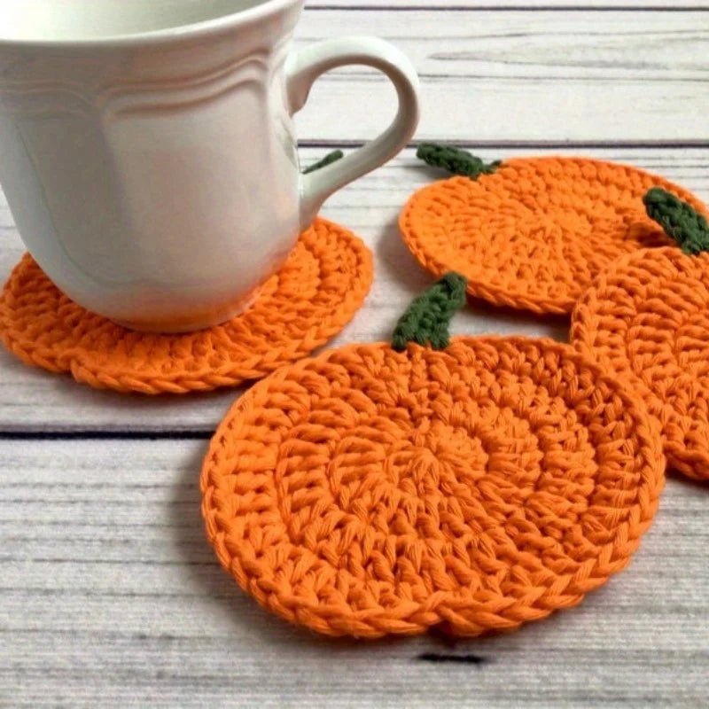 Handmade Crochet Pumpkin Coasters - Unique Fall Table Decor & Kitchen Accessory 0