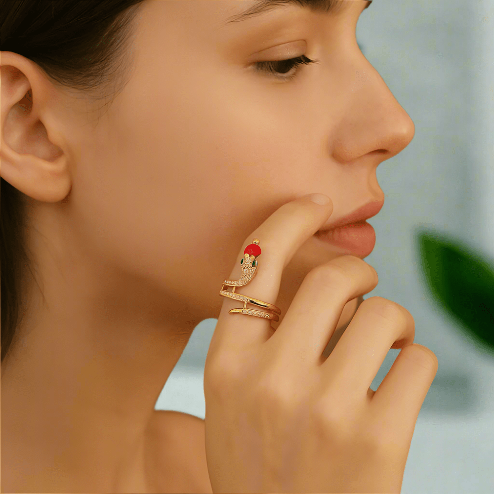 Lucky Zirconia Snake Ring for Women - Shimmering Elegance & Durable Stainless Steel 3