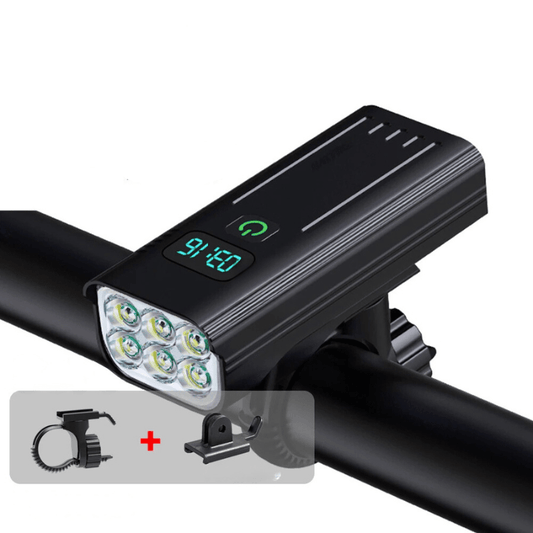 Luminoride Power Beam - 5000 Lumen fietslamp met 12 LED's, USB-C oplaadbare 10000mAh batterij en digitale batterijweergave