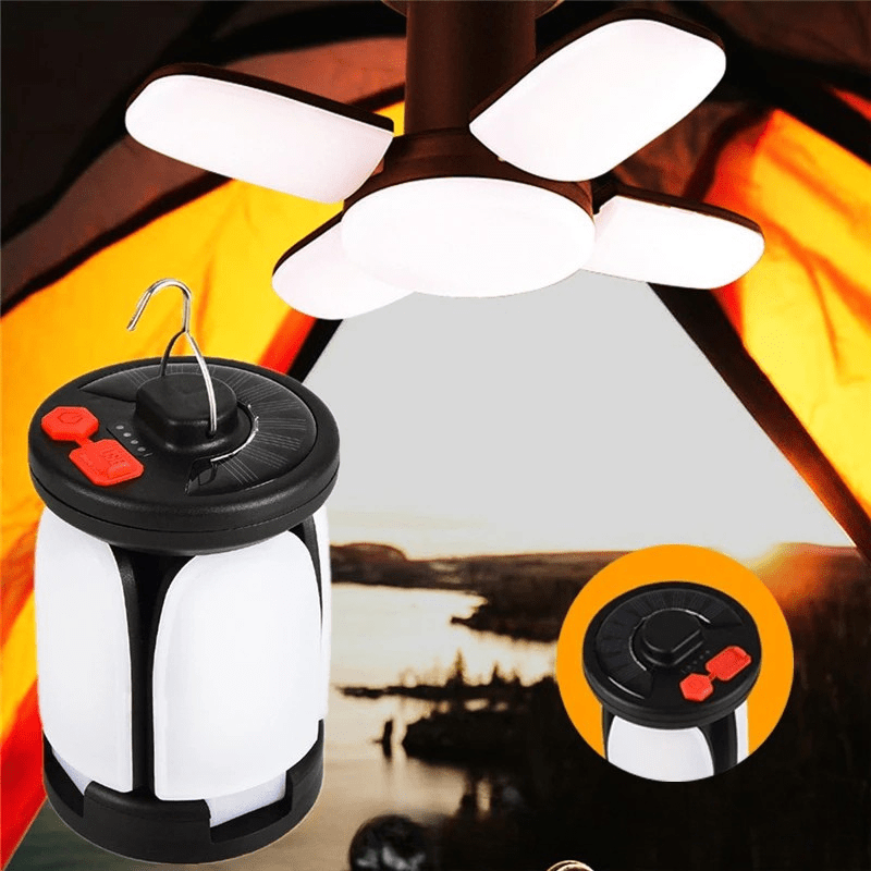 Portable Solar USB Camping Lantern with 90° Folding Leaf, 2400mAh Battery 0