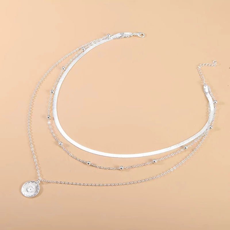 LUNARIA NECKLACE – Elegant silver triple necklace for style & confidence
