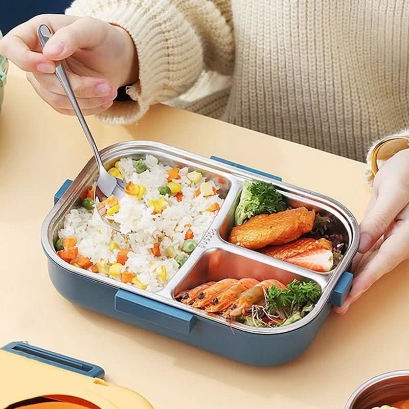 LUNCHMATE – Ruostumattomasta teräksestä valmistettu eväsrasia, jossa on 3 lokeroa tuoreille ja järjestelmällisille aterioille