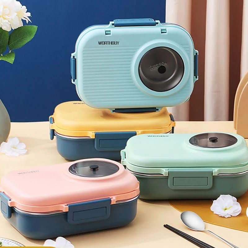 LUNCHMATE – Ruostumattomasta teräksestä valmistettu eväsrasia, jossa on 3 lokeroa tuoreille ja järjestelmällisille aterioille