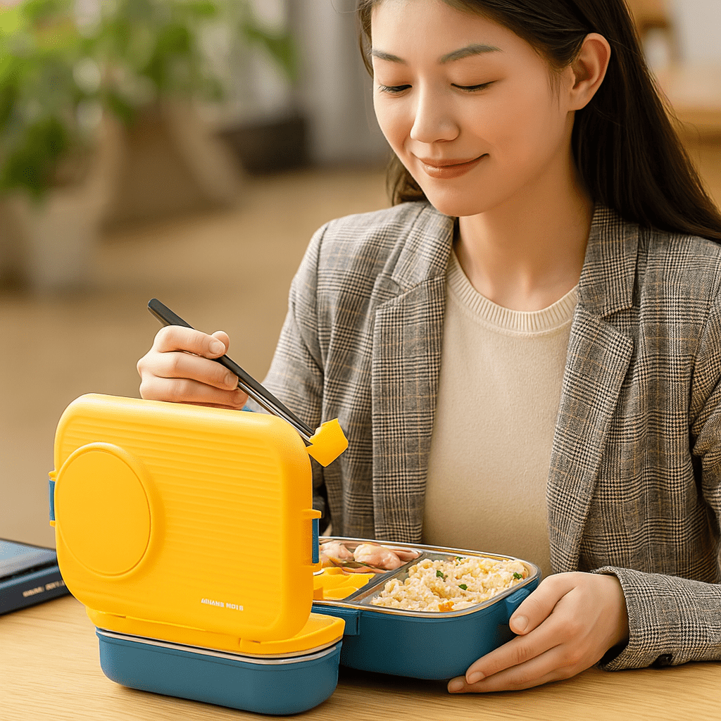 LUNCHMATE – Ruostumattomasta teräksestä valmistettu eväsrasia, jossa on 3 lokeroa tuoreille ja järjestelmällisille aterioille