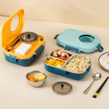 LUNCHMATE – Contenitore per pranzo in acciaio inox con 3 scomparti per pasti freschi e organizzati