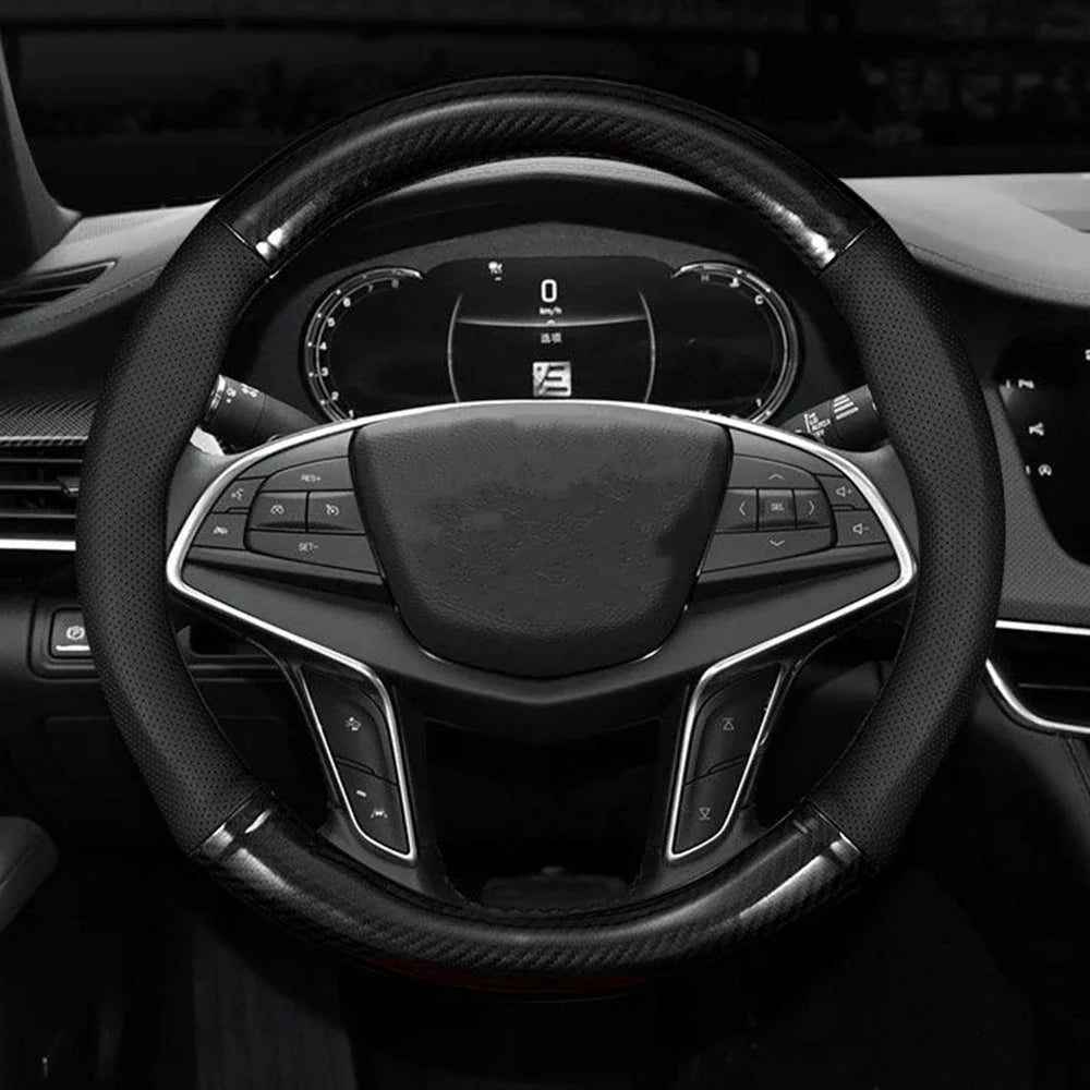 Universal Carbon Fiber Leather Steering Wheel Cover - Anti-Slip Grip, 38CM Fit 3