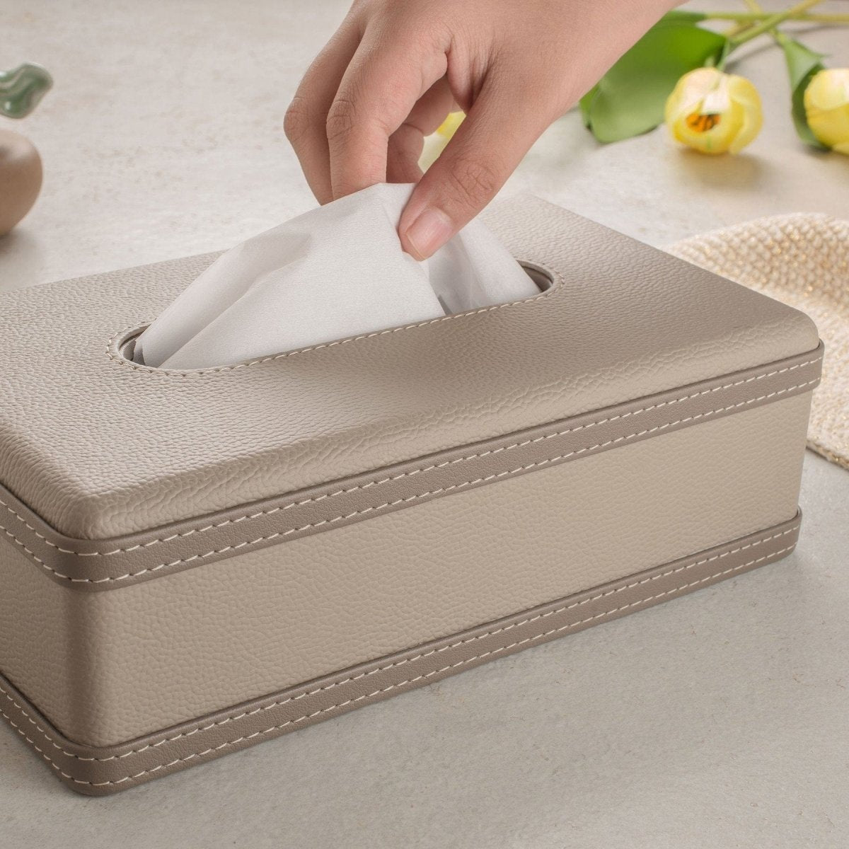 LuxeTiera leren tissueboxhouder | Elegante handgemaakte leatherite organizer voor thuis, kantoor en auto