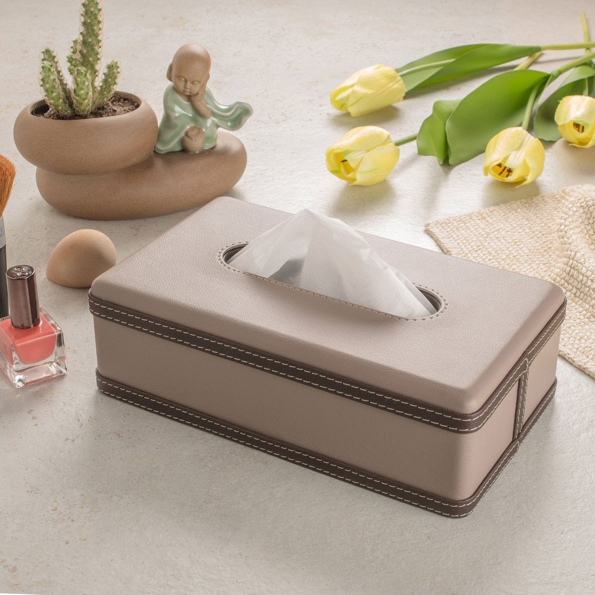 LuxeTiera leren tissueboxhouder | Elegante handgemaakte leatherite organizer voor thuis, kantoor en auto