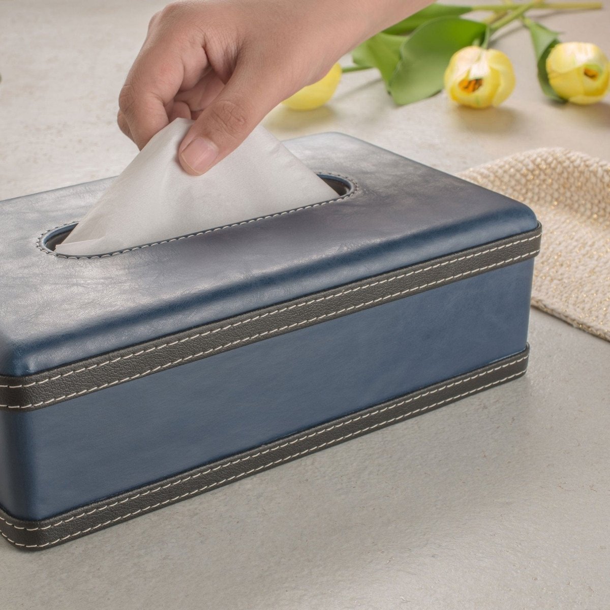 LuxeTiera leren tissueboxhouder | Elegante handgemaakte leatherite organizer voor thuis, kantoor en auto