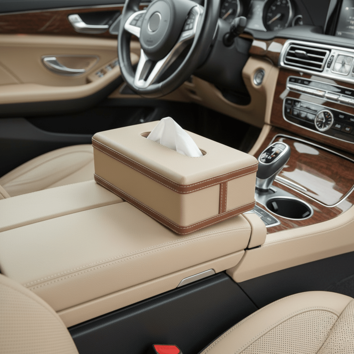 LuxeTiera leren tissueboxhouder | Elegante handgemaakte leatherite organizer voor thuis, kantoor en auto