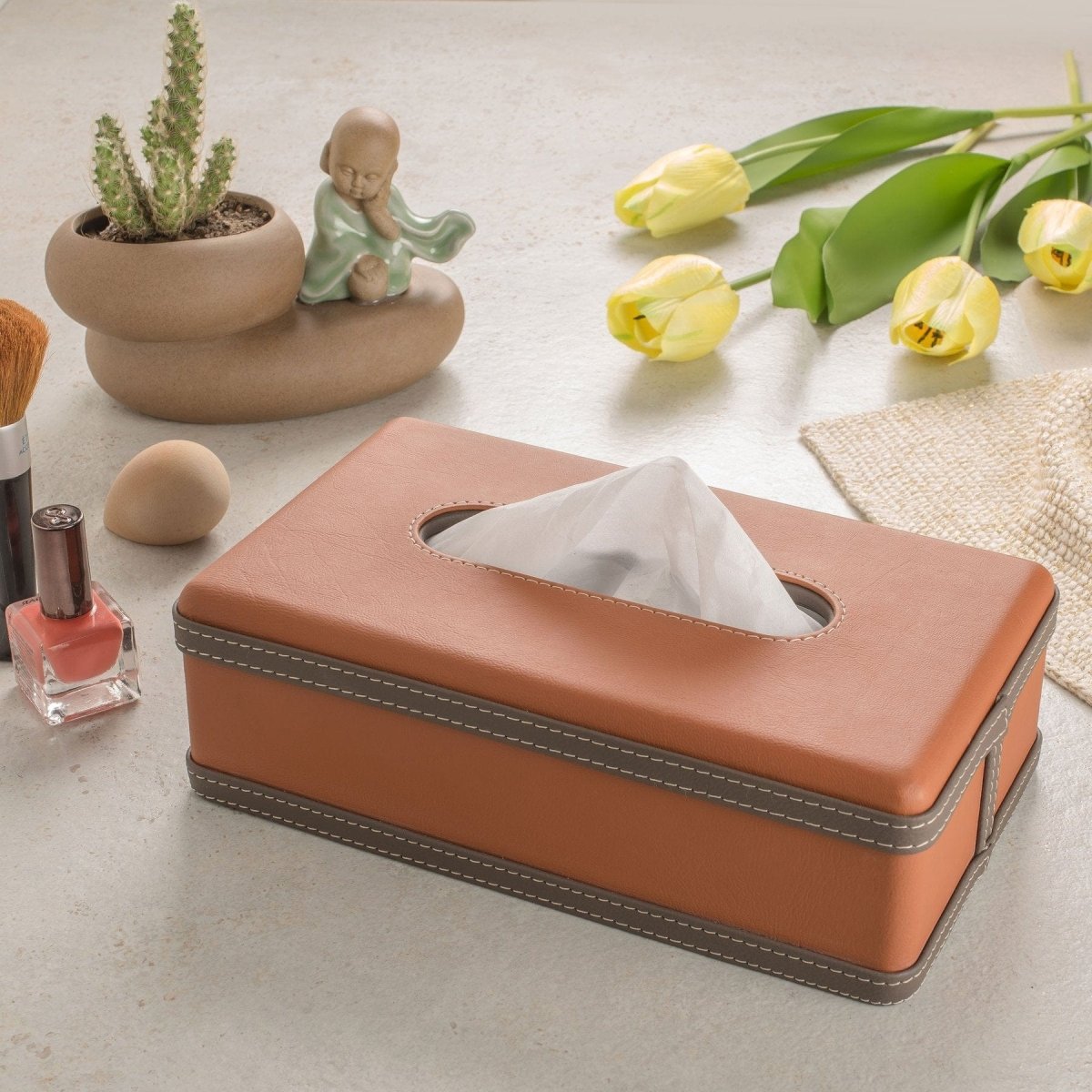 LuxeTiera leren tissueboxhouder | Elegante handgemaakte leatherite organizer voor thuis, kantoor en auto