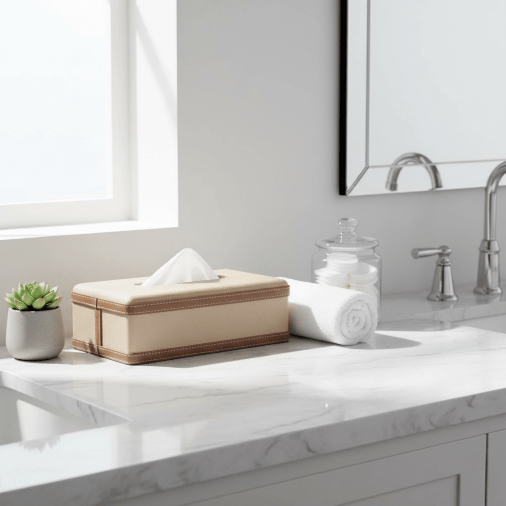 LuxeTiera Leather Tissue Box Holder | Elegant handcrafted leatherite organizer for home, office, and car