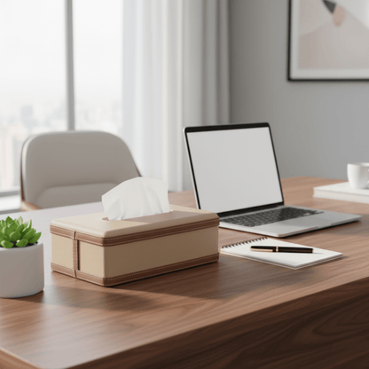 LuxeTiera leren tissueboxhouder | Elegante handgemaakte leatherite organizer voor thuis, kantoor en auto