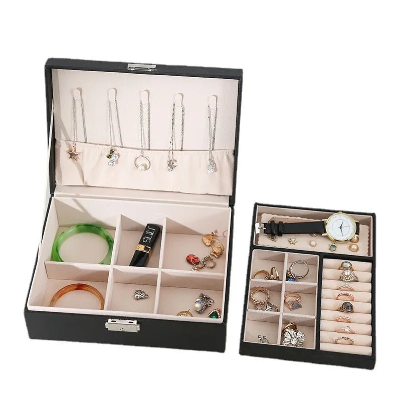LuxeWood – Caja de joyería elegante de madera con cuero PU