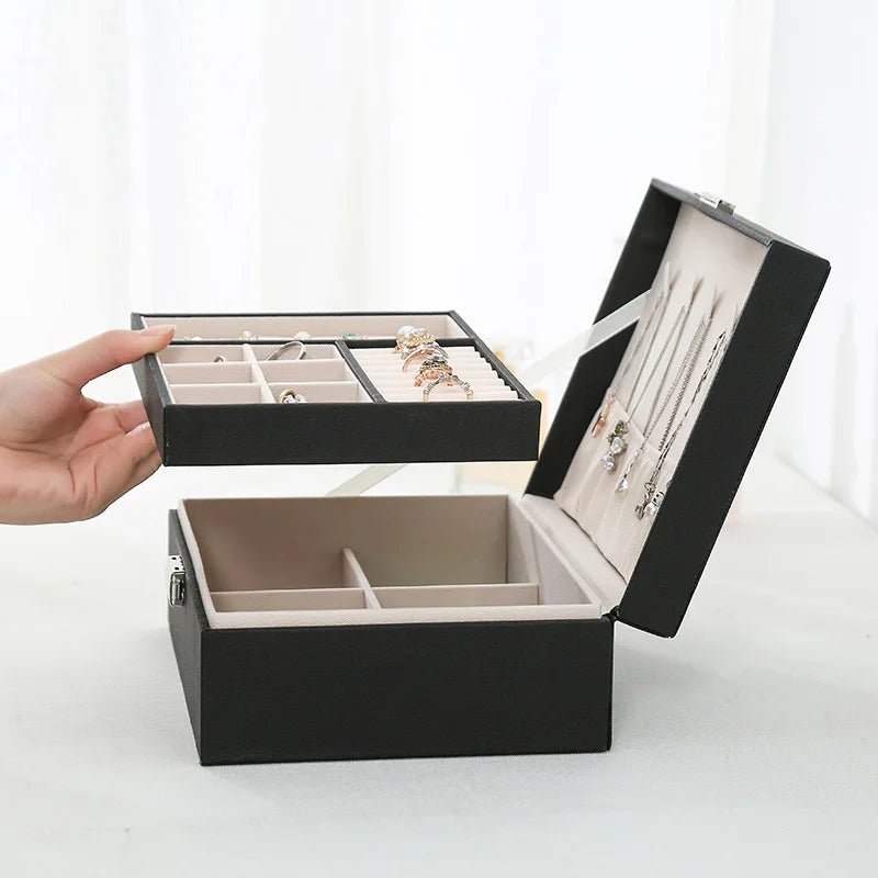 LuxeWood – Caja de joyería elegante de madera con cuero PU