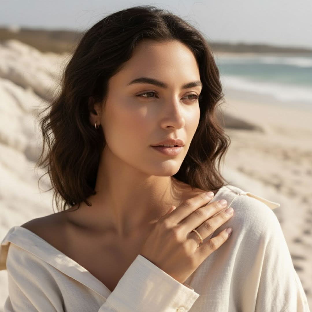 Kustlijn Glans Zilver Goud Pavé Ring