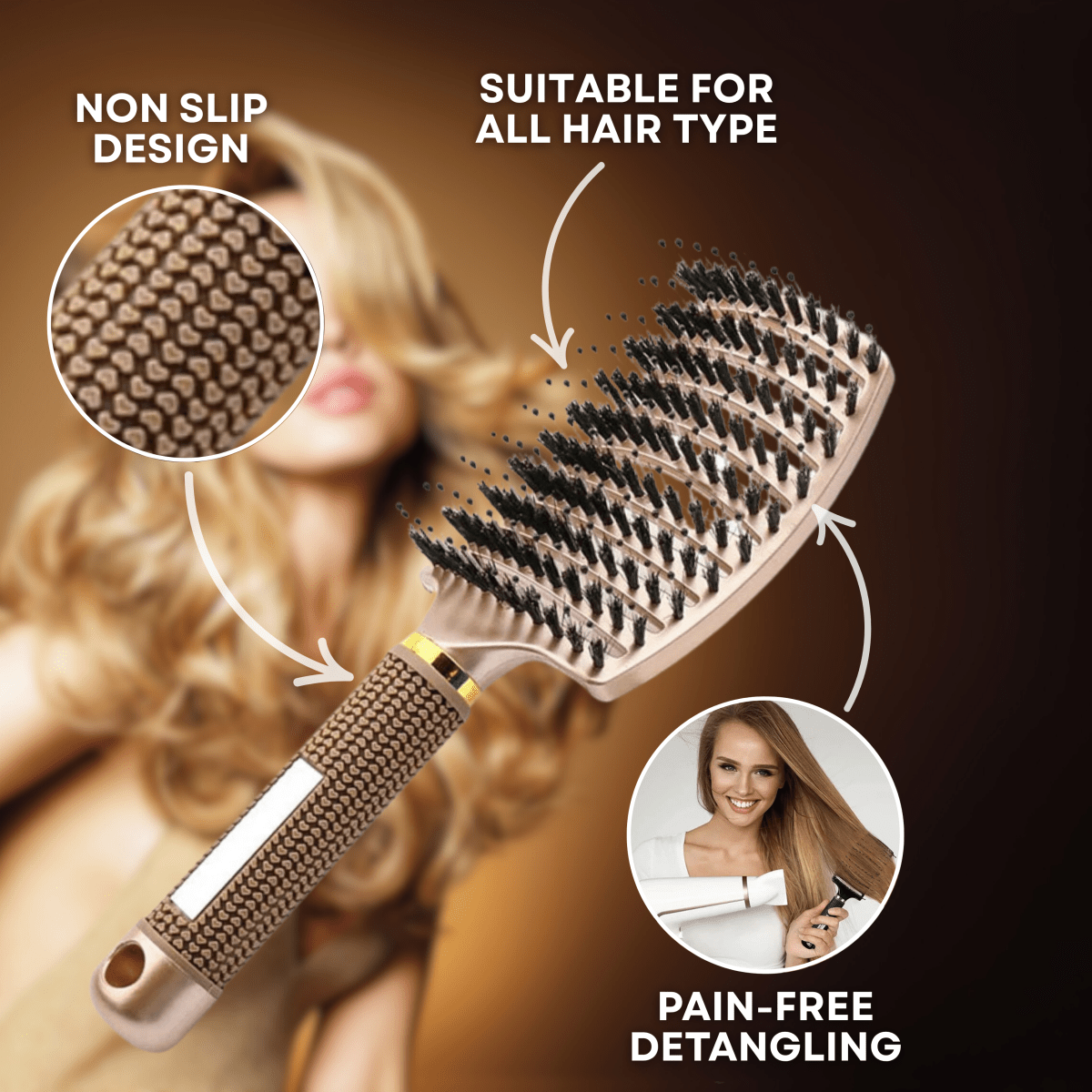 Brosse à cheveux magique - Brosse démêlante sans douleur pour des cheveux sains et brillants
