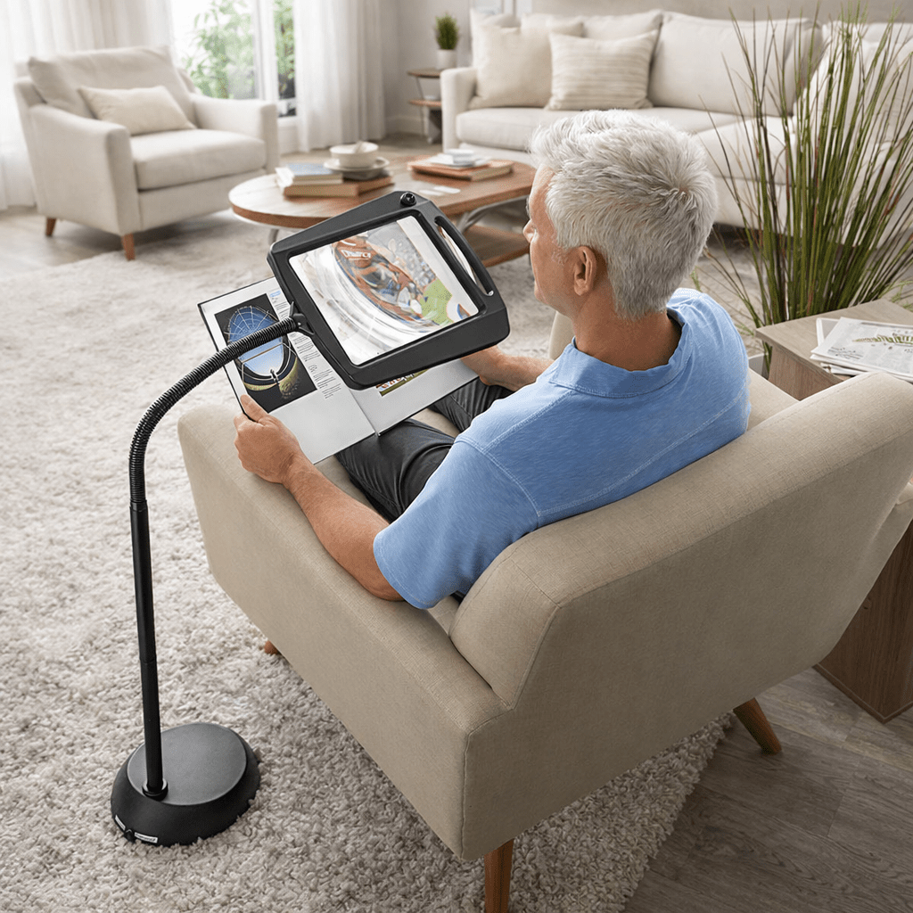 MAGNILITE – Adjustable Floor Lamp with 3X Magnifying Lens & LED Light