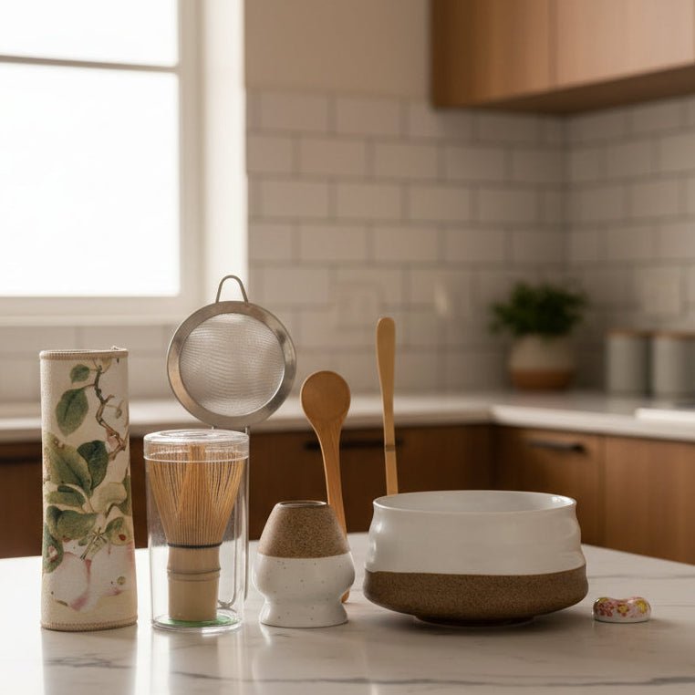 Traditional Japanese Matcha Set - 8-Piece Green Tea Kit with Sakura Bowl & Bamboo Whisk 0