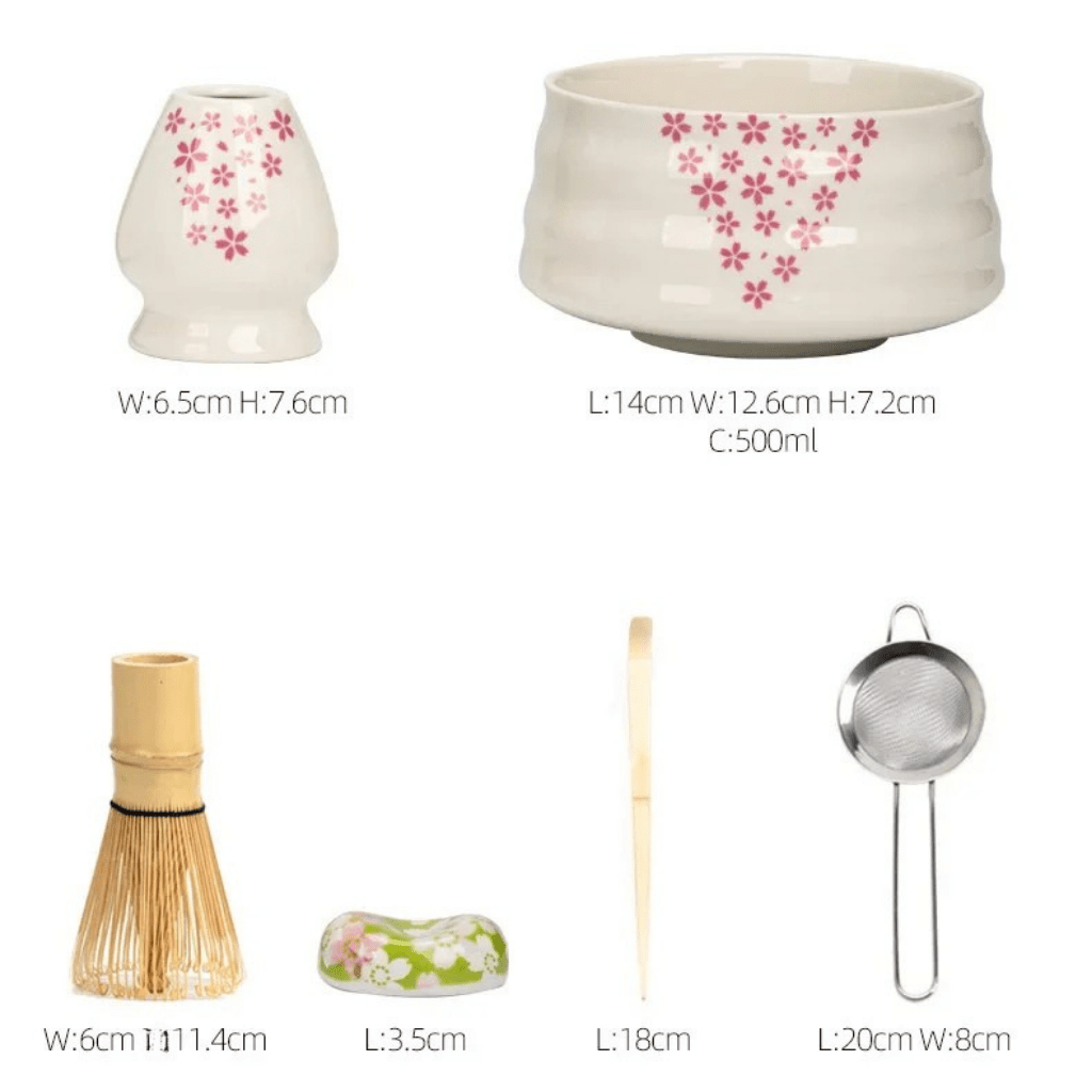 MATCHÉRA – Traditional Matcha Set, 8-Piece Green Tea Kit with Sakura Bowl and Bamboo Whisk