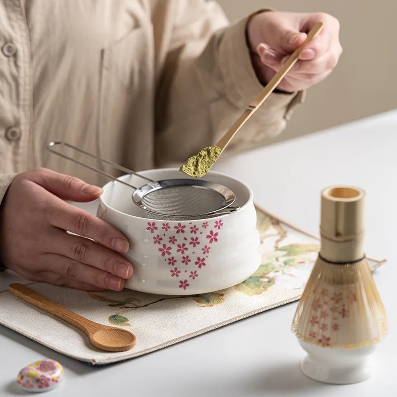Traditional Japanese Matcha Set - 8-Piece Green Tea Kit with Sakura Bowl & Bamboo Whisk 6
