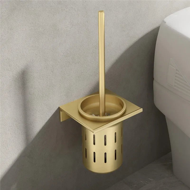 METALLUX LOO – Wall-Mounted Toilet Brush Set with Brushed Gold Finish