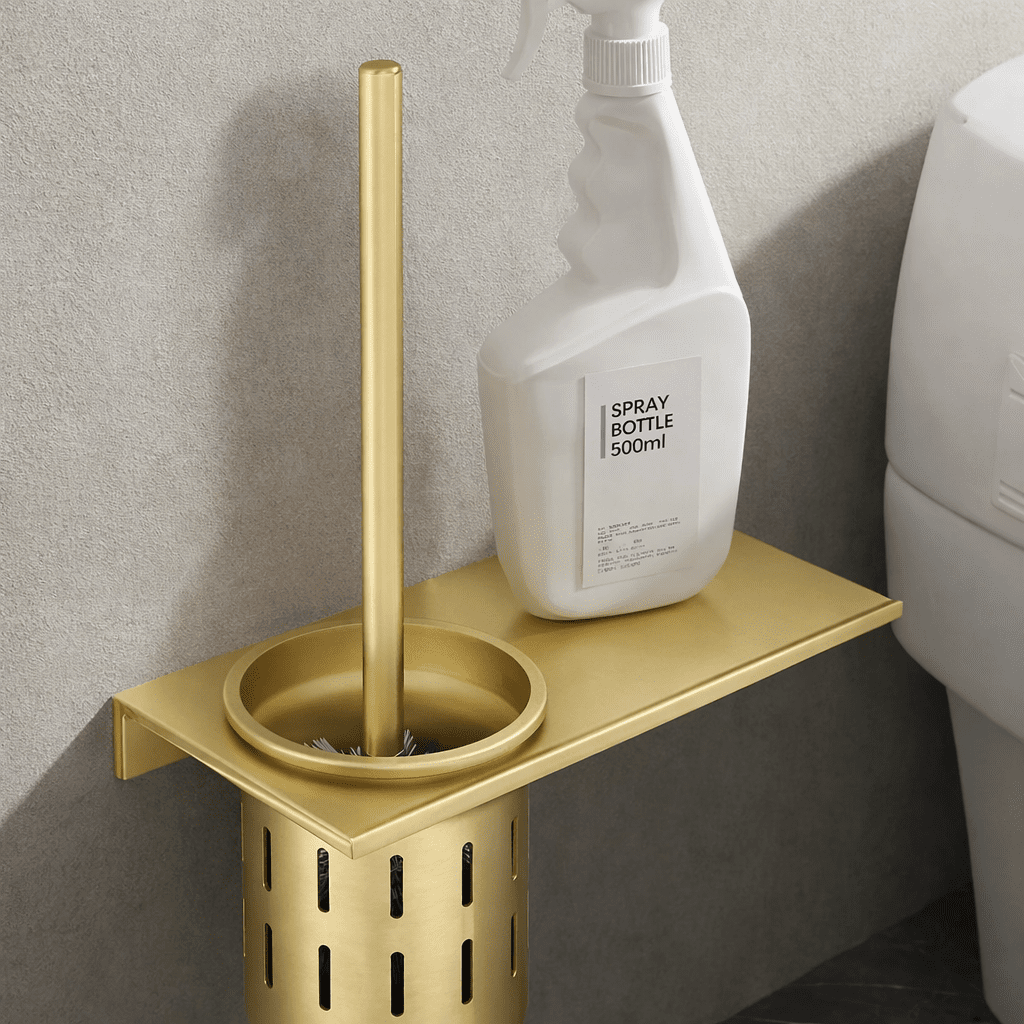 METALLUX LOO – Wandmontiertes Toilettenbürsten-Set mit gebürsteter Goldoberfläche