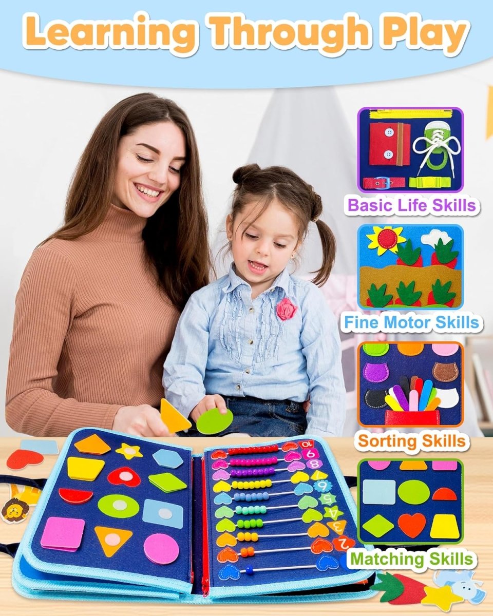 Mindzip Activity Board – Montessori Busy Board for Babies with 8 Interactive Learning Sides