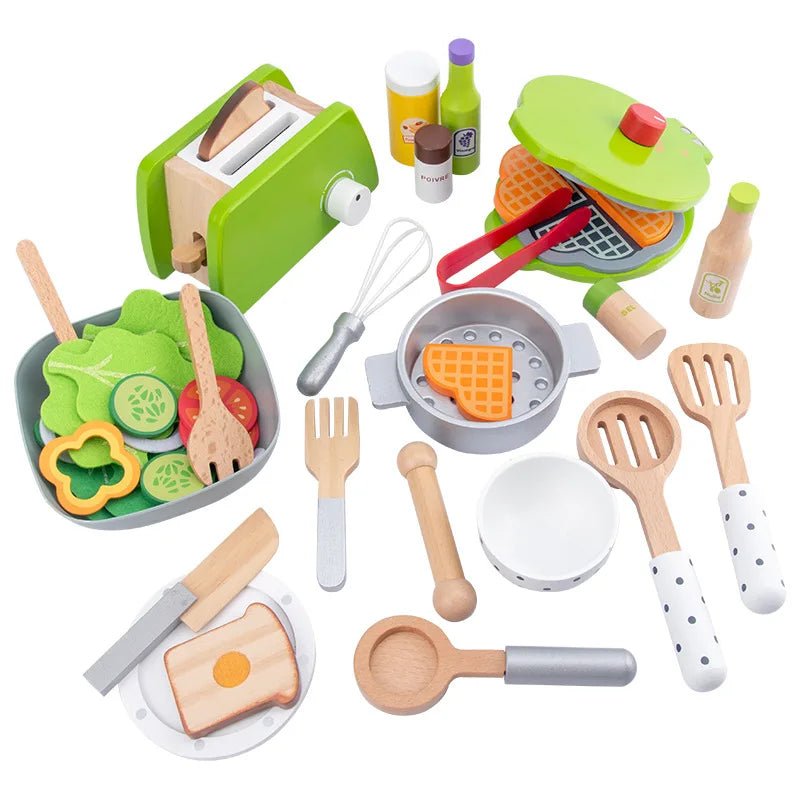 Minichef Woodset - Jeu de cuisine en bois pour enfants - Machine à café, grille-pain et mixeur - Apprentissage inspiré de Montessori