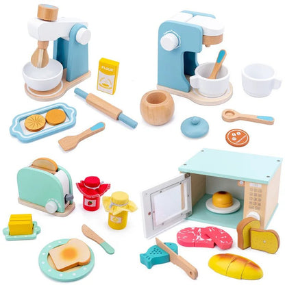 Minichef Woodset - Jeu de cuisine en bois pour enfants - Machine à café, grille-pain et mixeur - Apprentissage inspiré de Montessori