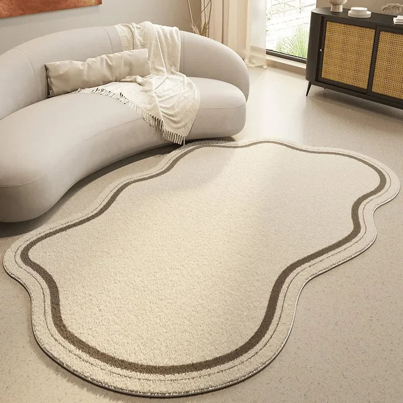Elegant Cream Irregular Shaped Area Rug - Soft Non-Slip Polyester Carpet 2