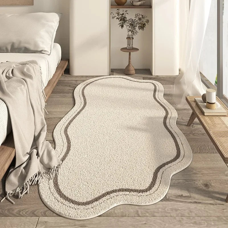 Elegant Cream Irregular Shaped Area Rug - Soft Non-Slip Polyester Carpet 0