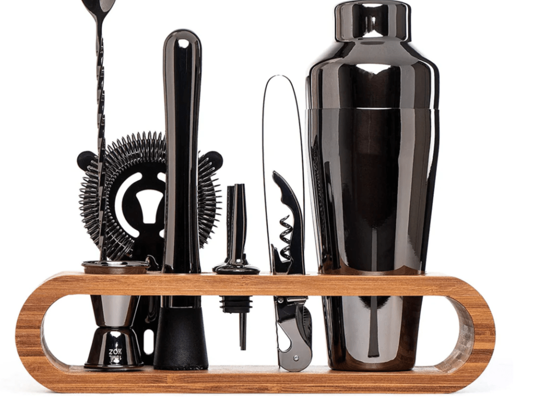 Set Cocktail Shaker da 16 Pezzi - Kit Barman Professionale con Supporto in Bambù, Set Shaker Set Cocktail Shaker da 16 Pezzi - Kit Barman Professionale con Supporto in Bambù, Set Shaker