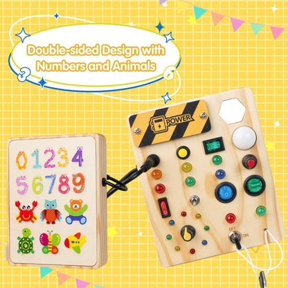Montessori Board Bright Start – Interactive Wooden Toy with Lights and Switches for Toddlers