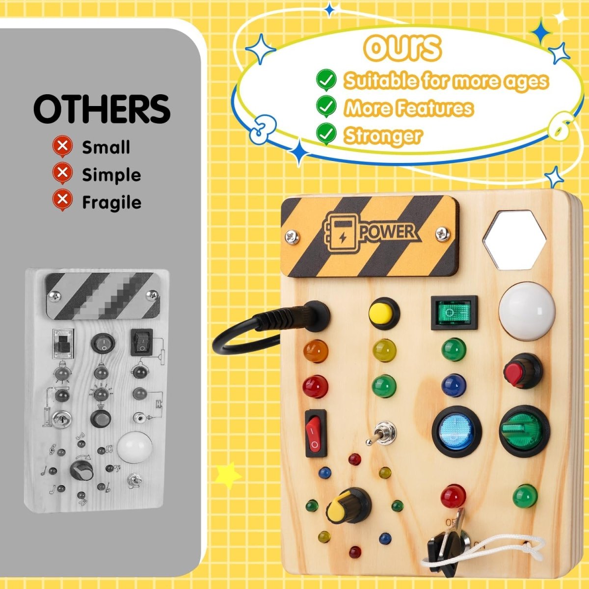 Montessori Board Bright Start – Interactive Wooden Toy with Lights and Switches for Toddlers