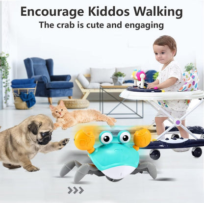 Juguete Moveecrab para gatear – Juguete interactivo para bebés con música, luz y sensor de movimiento