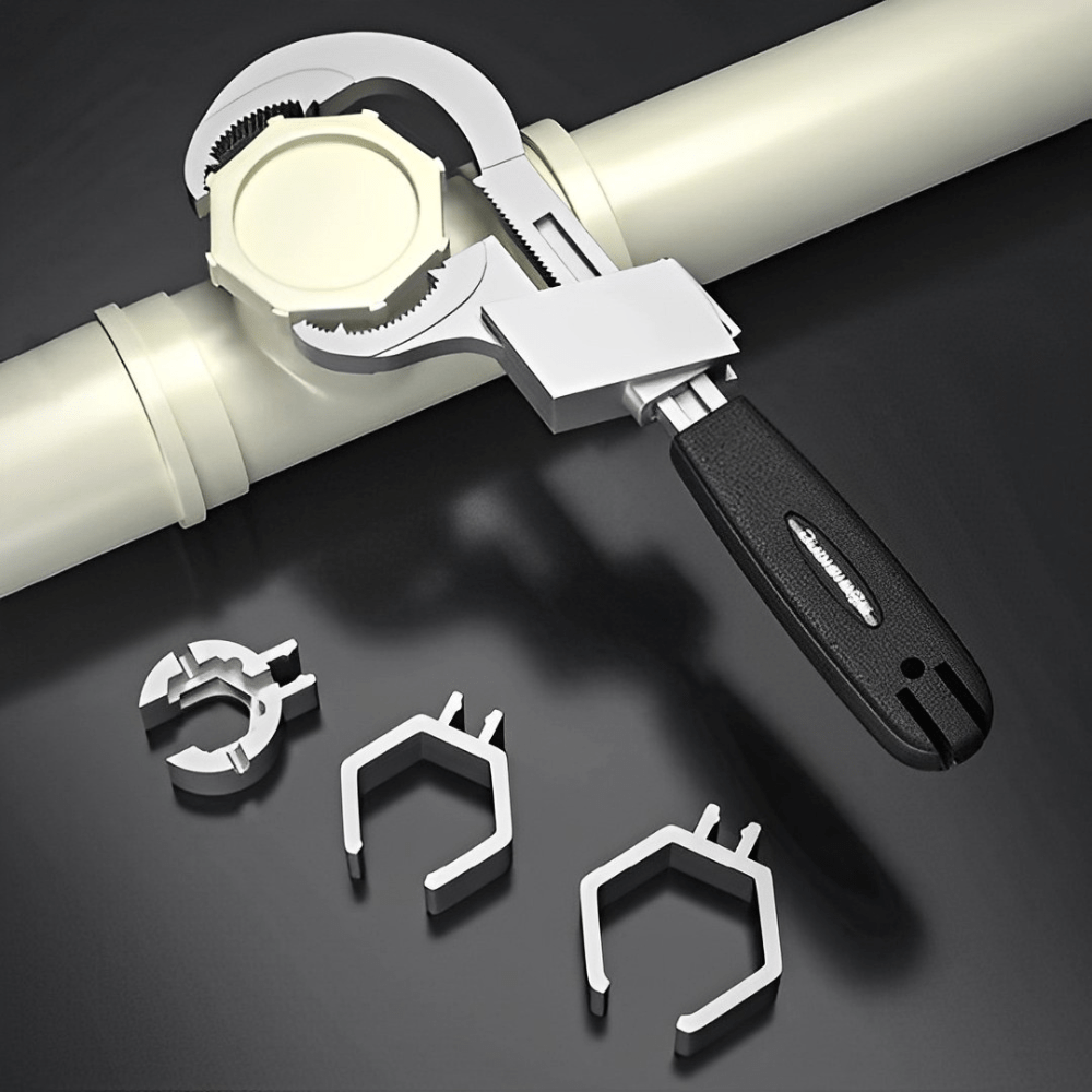 Multifunctional Sanitary Key with Interchangeable Heads – Ergonomic Design for Plumbing Tasks, Durable Aluminum Alloy, 27 cm Length-2