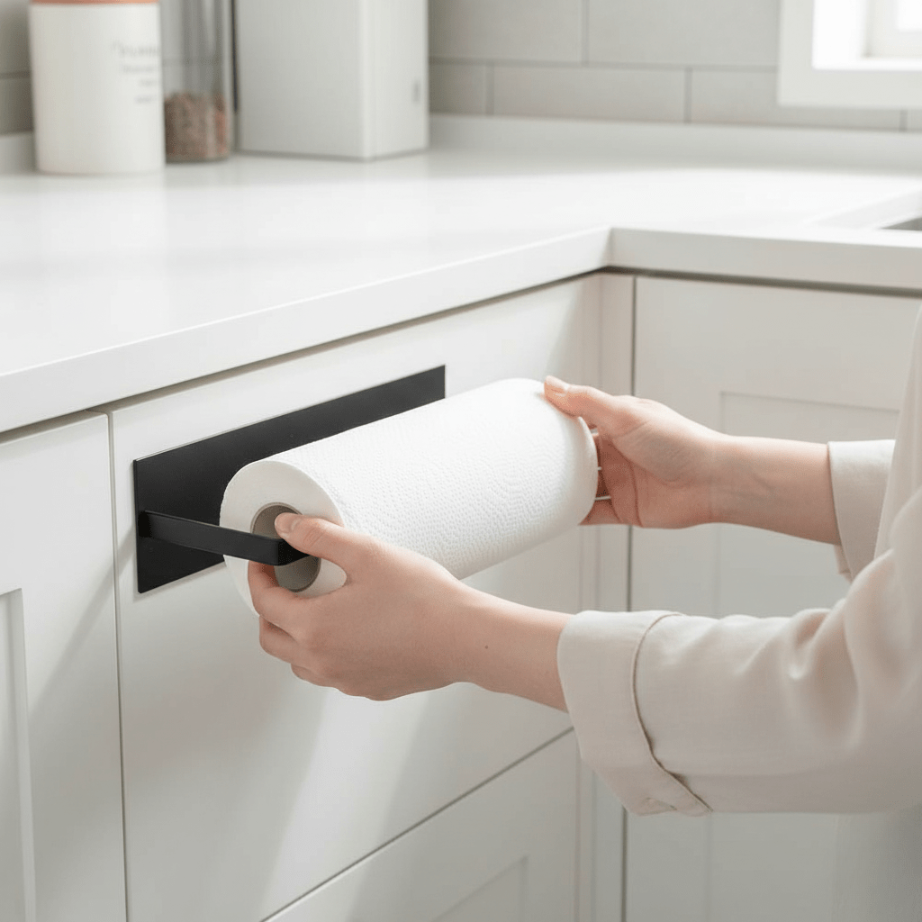 NeatHold – Portarotolo da cucina salvaspazio da parete con design resistente in ferro