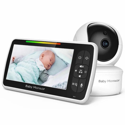 Nightrix – monitor per bambini con video da 5 pollici con telecamera panoramica, inclinabile e zoom
