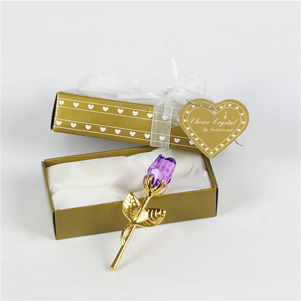 CRYSTIVA – Elegant Crystal Rose Keepsake with Gold or Silver Rod