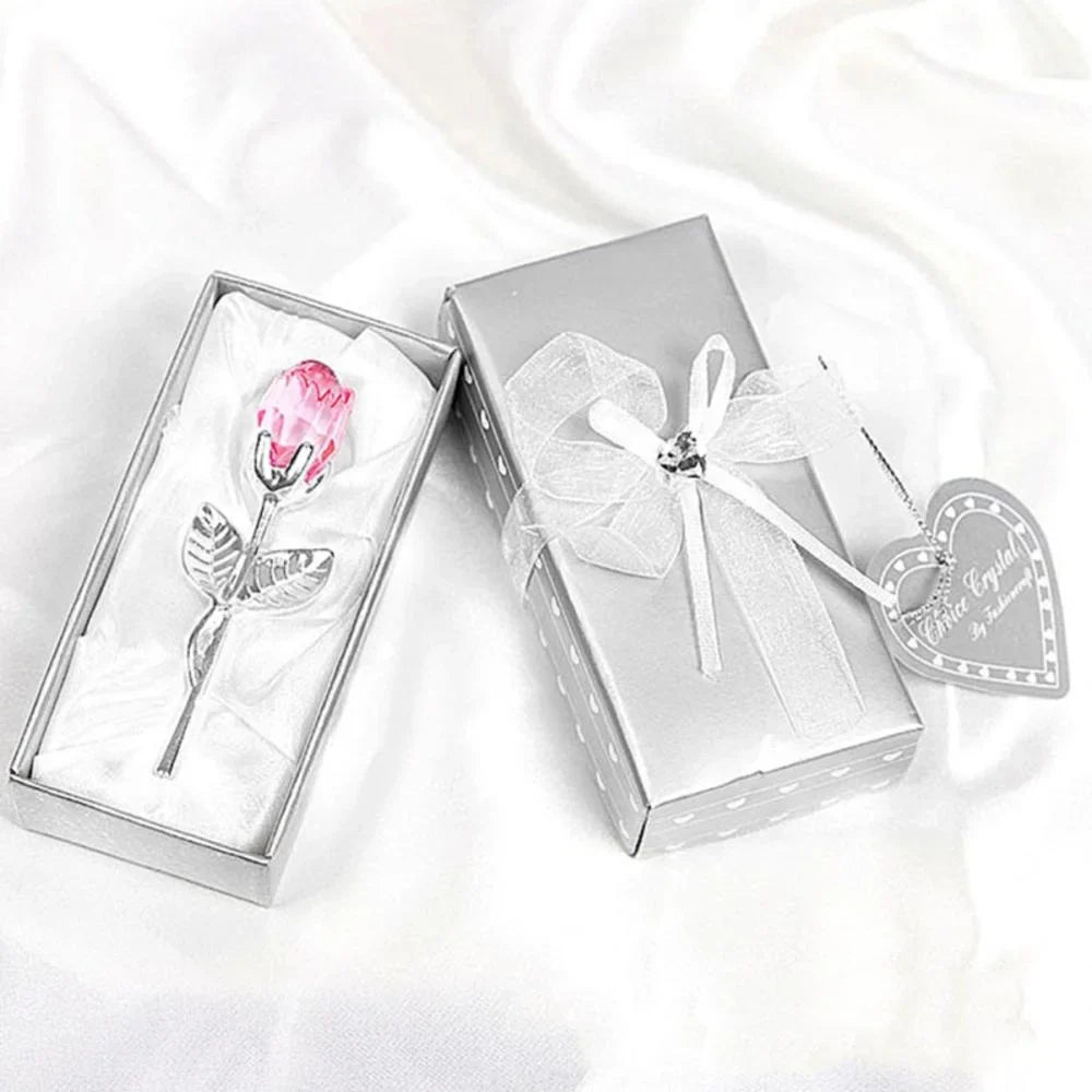 CRYSTIVA – Elegant Crystal Rose Keepsake with Gold or Silver Rod