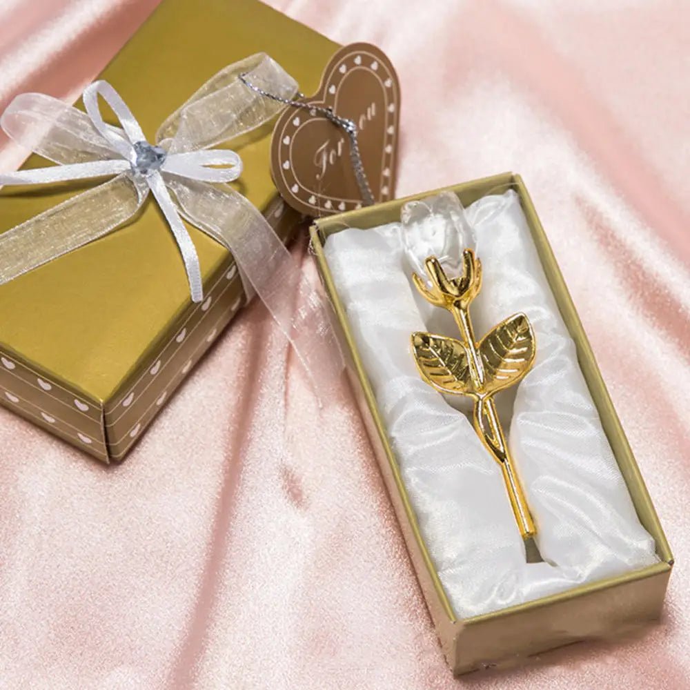 CRYSTIVA – Elegant Crystal Rose Keepsake with Gold or Silver Rod
