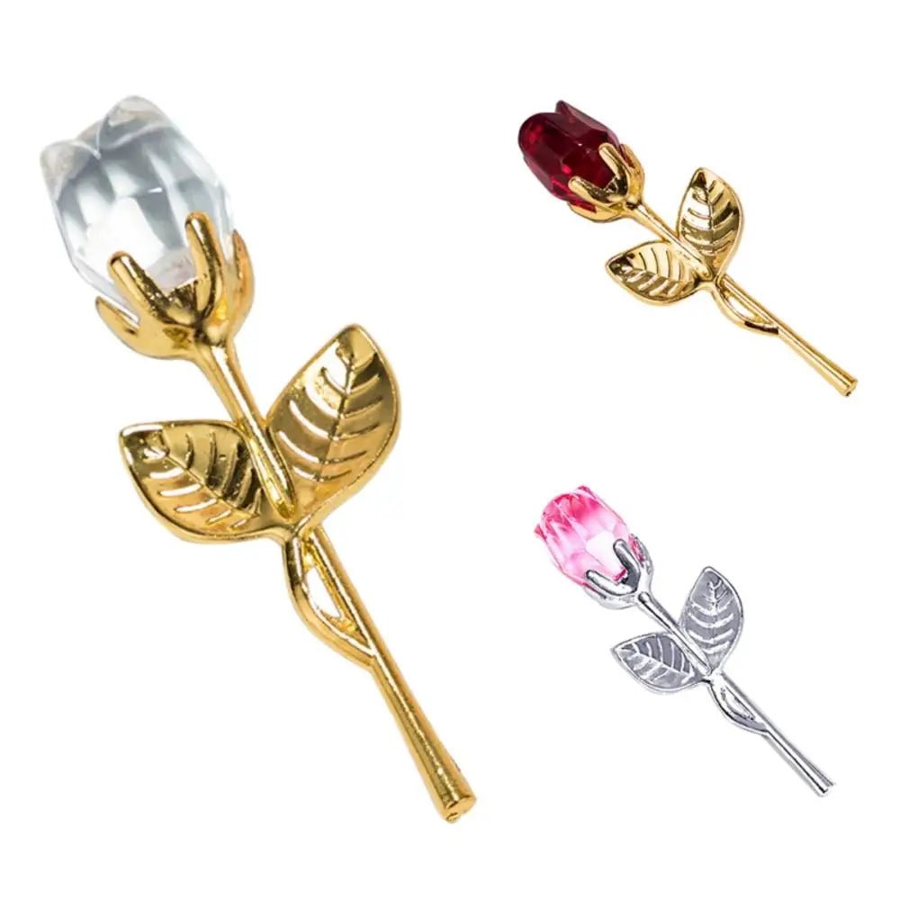 CRYSTIVA – Elegant Crystal Rose Keepsake with Gold or Silver Rod