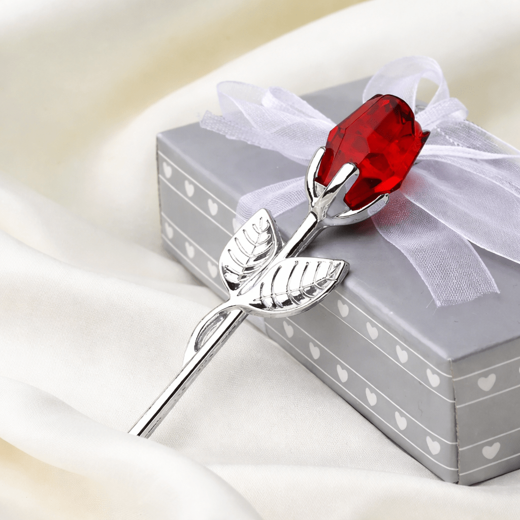 CRYSTIVA – Elegant Crystal Rose Keepsake with Gold or Silver Rod