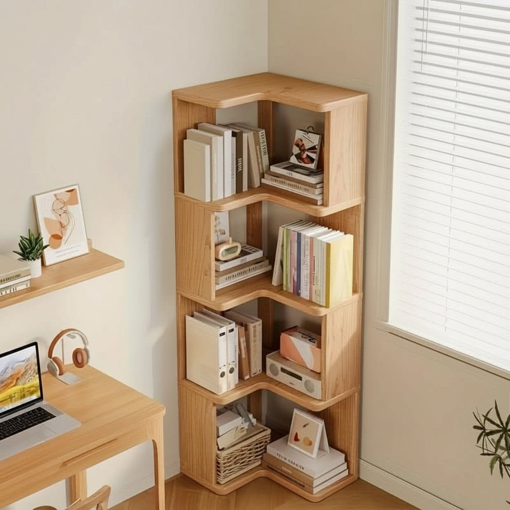 CornerWood - Solid Wood Corner Cabinet with Angled Shelves for Space Saving 2