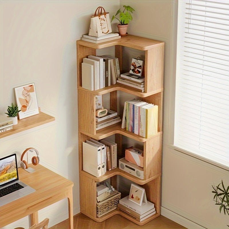 CornerWood - Solid Wood Corner Cabinet with Angled Shelves for Space Saving 2