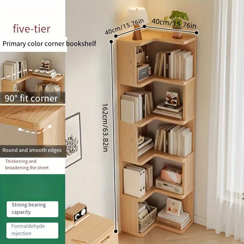 CornerWood - Solid Wood Corner Cabinet with Angled Shelves for Space Saving 3