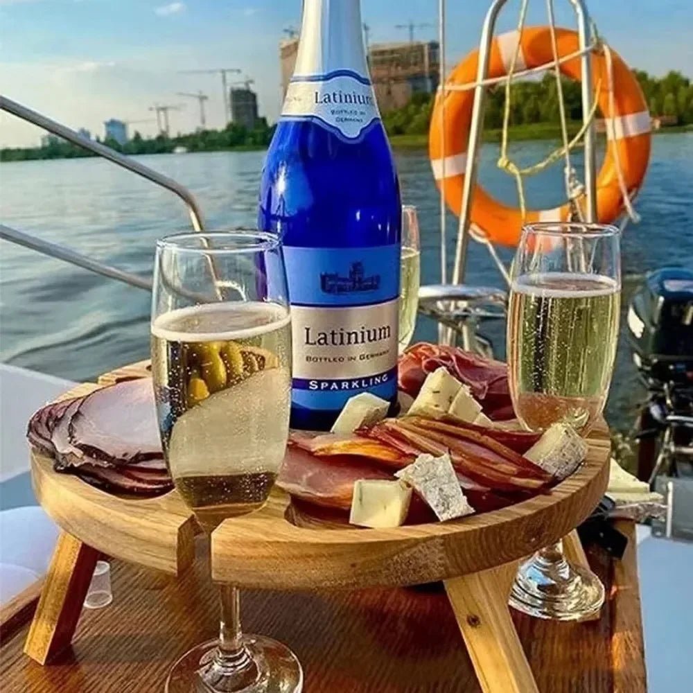 Portable Wooden Folding Picnic Table with Integrated Wine Holder - Ideal for Outdoor Dining 2