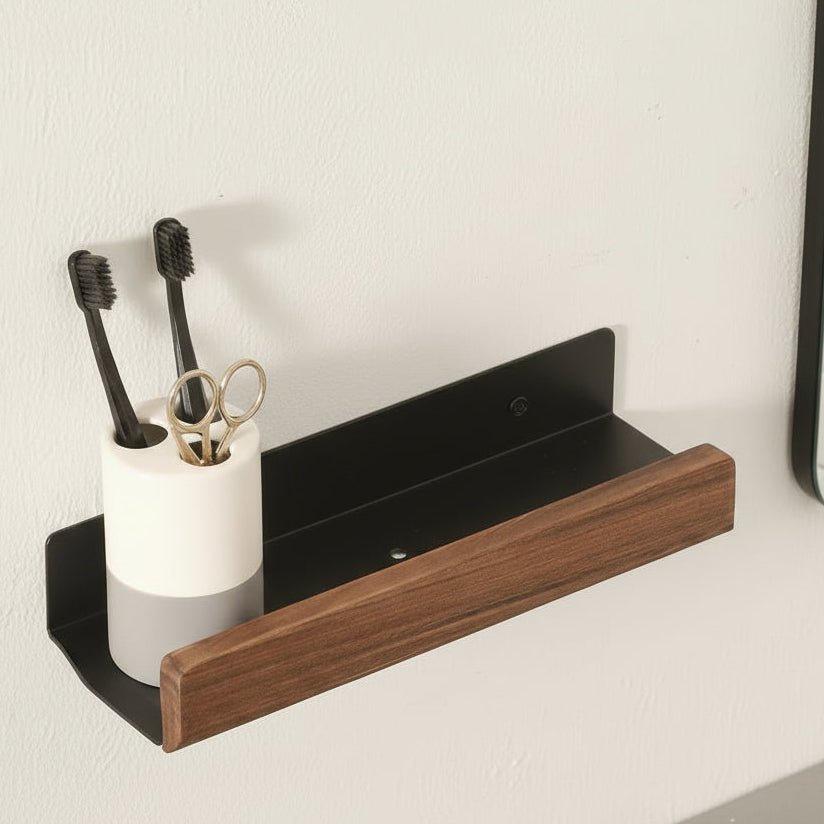 NATURO – Solid Wood Rustic Corner Bathroom Shelf with Tool-Free Adhesive Mount 0